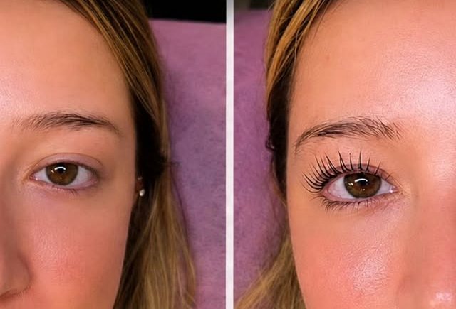 Korean lash lift before and after — same client, natural lashes lifted
