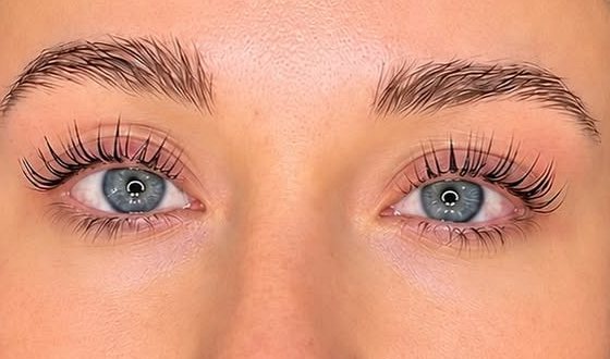 Lash lift and laminated brows at Lash Therapy, close-up